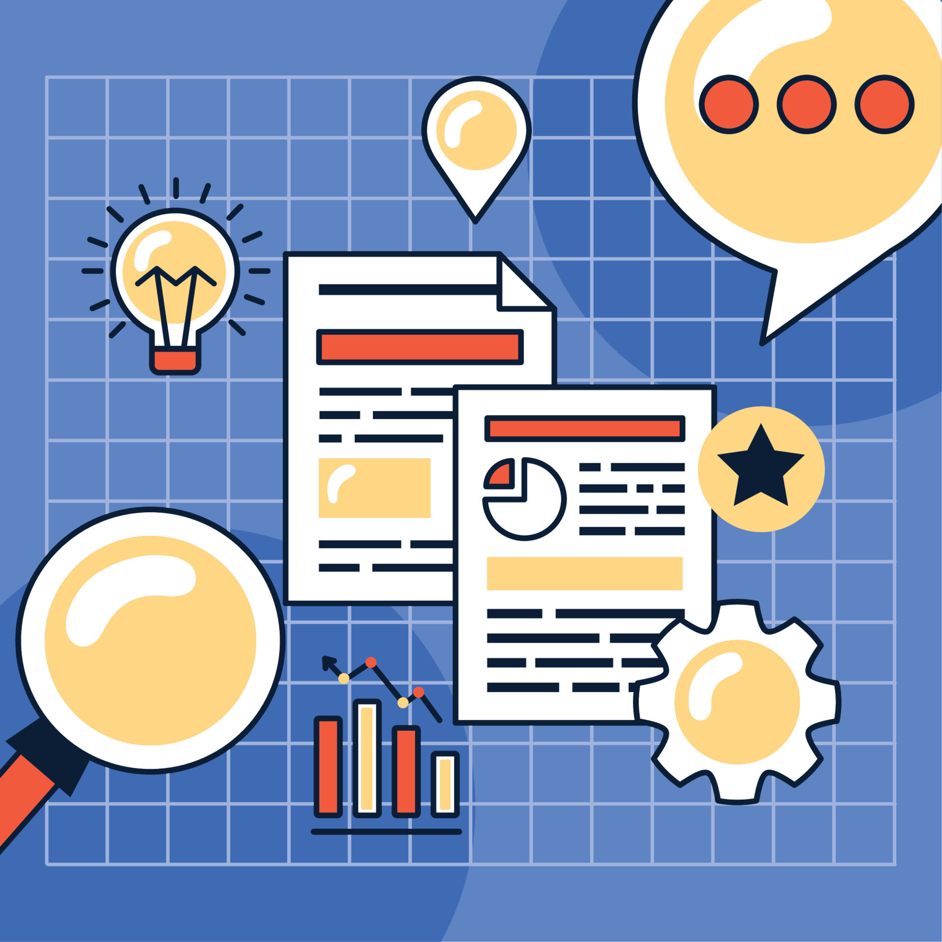 research concept with documents 11175146 Vector Art at Vecteezy