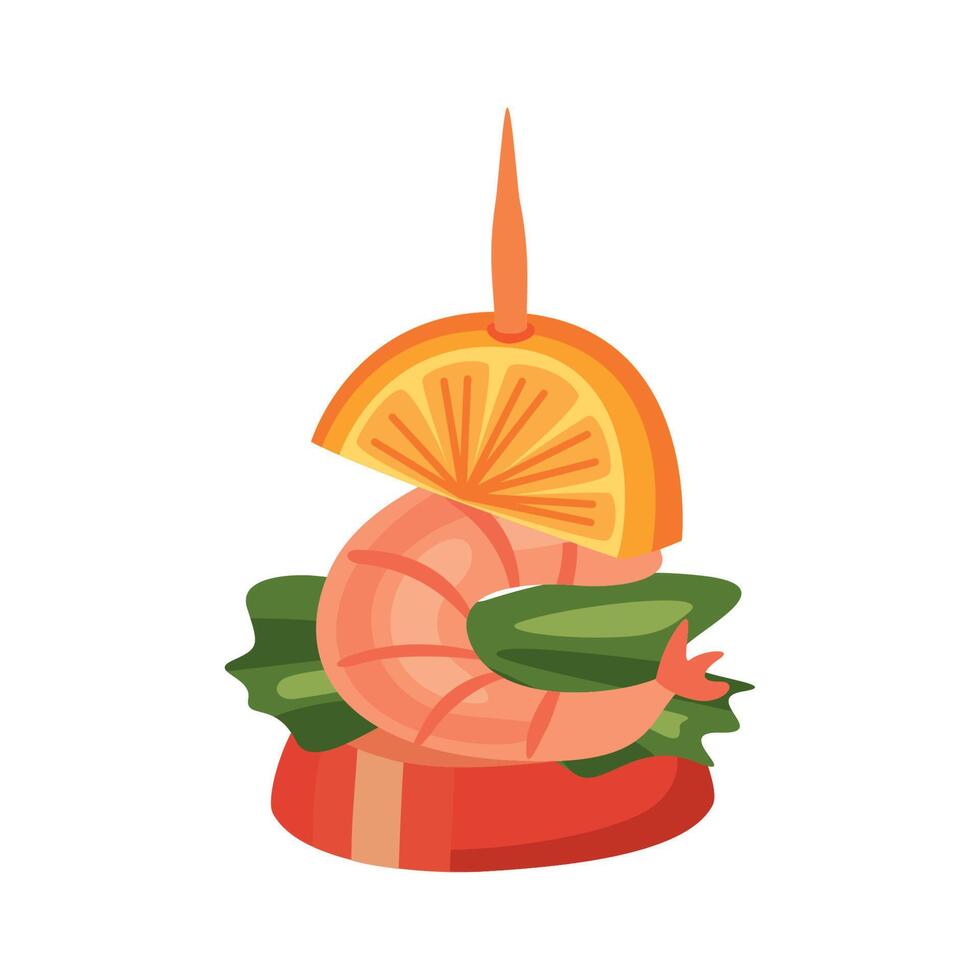 appetizer with orange and shrimp vector