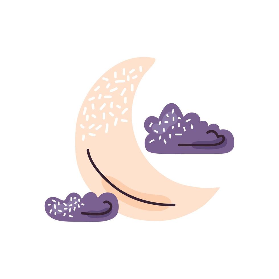 crescent moon with clouds vector