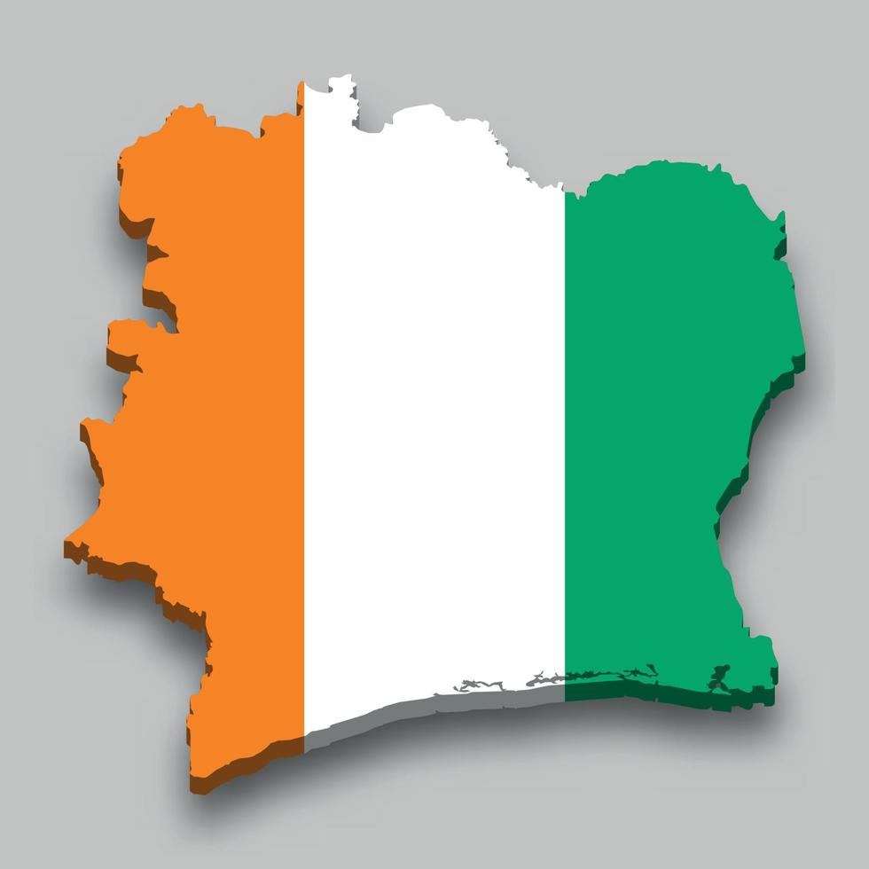 3d isometric Map of Ivory Coast with national flag. vector