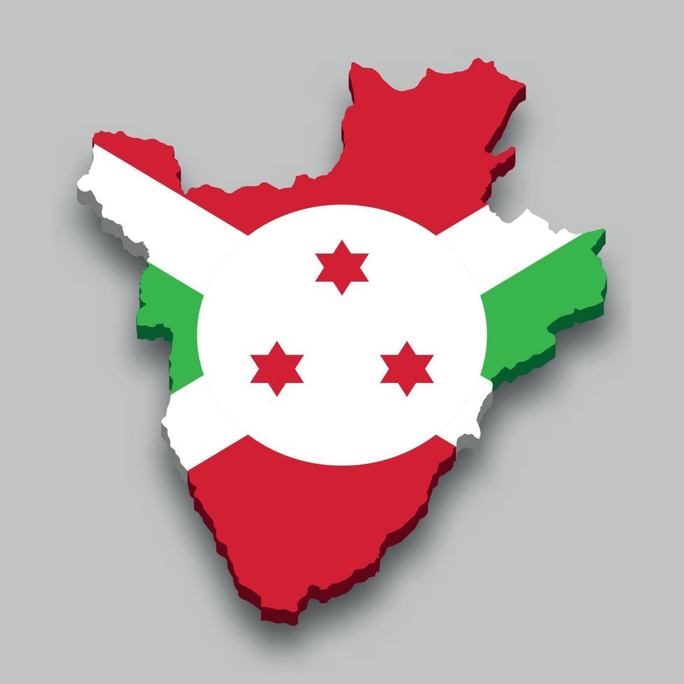 3d isometric Map of Burundi with national flag. vector