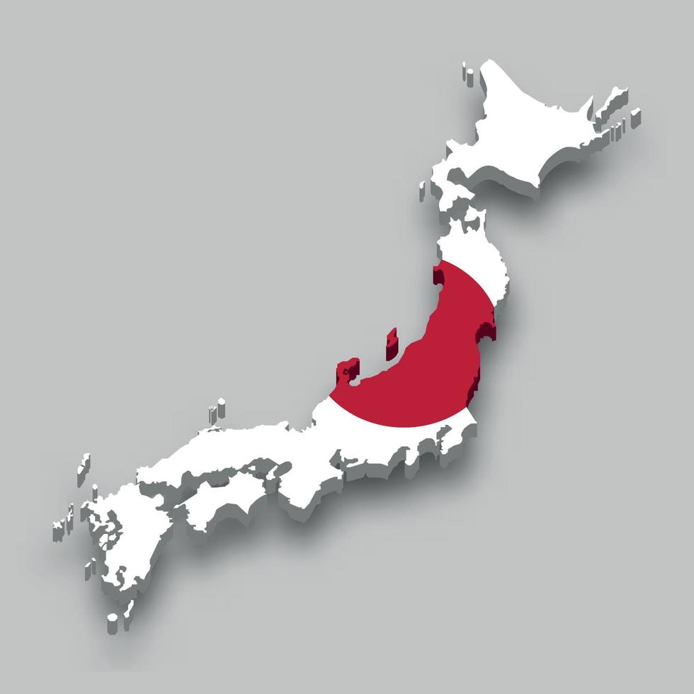Mapa isométrico 3D de Japón con bandera nacional. vector