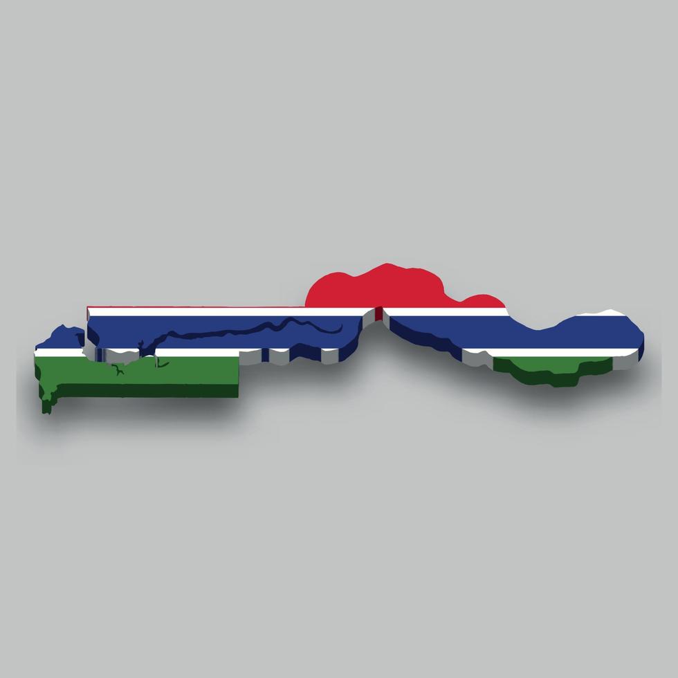 Mapa isométrico 3D de Gambia con bandera nacional. vector