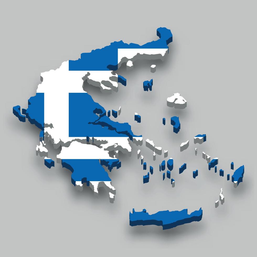 Mapa isométrico 3D de Grecia con bandera nacional. vector