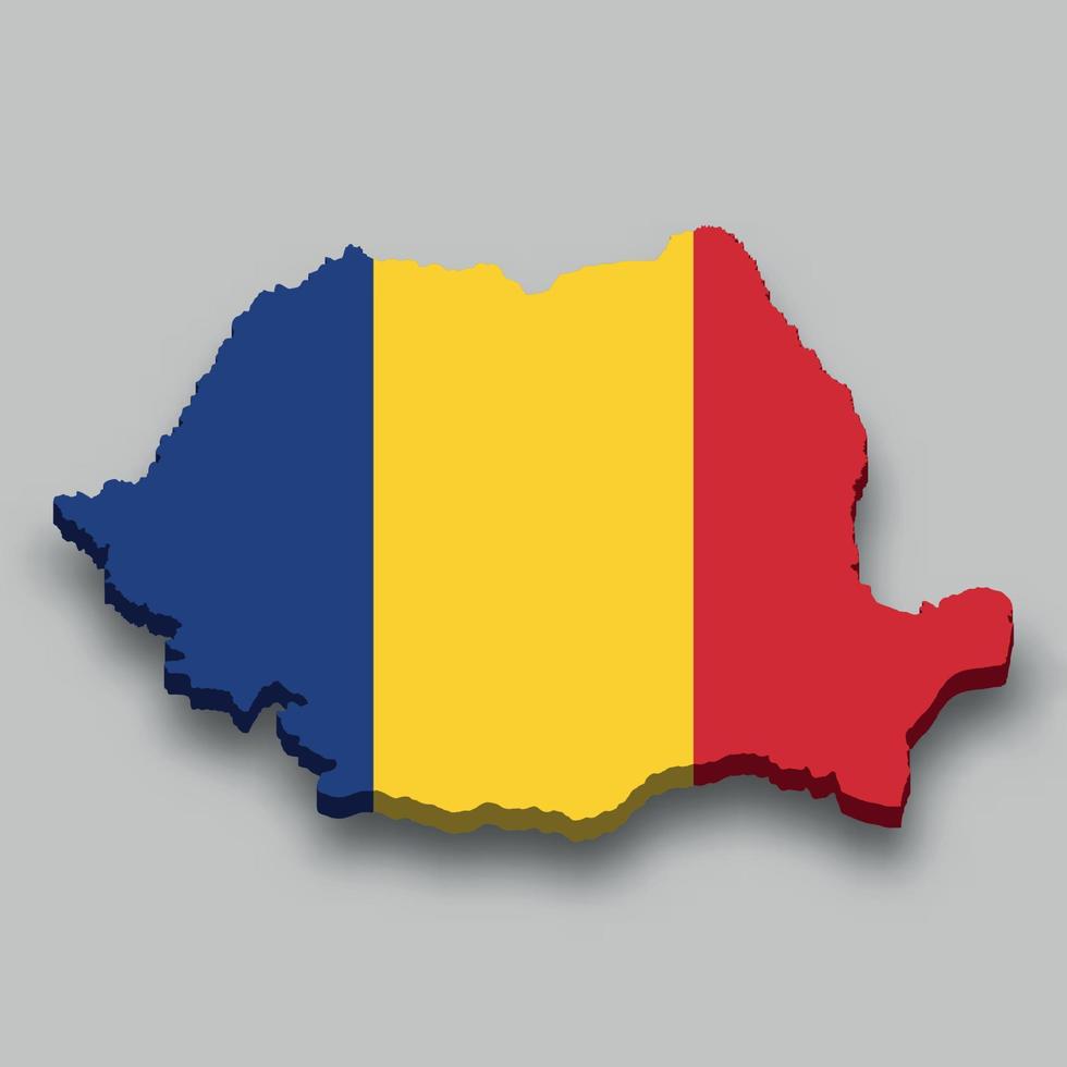 3d isometric Map of Romania with national flag. vector