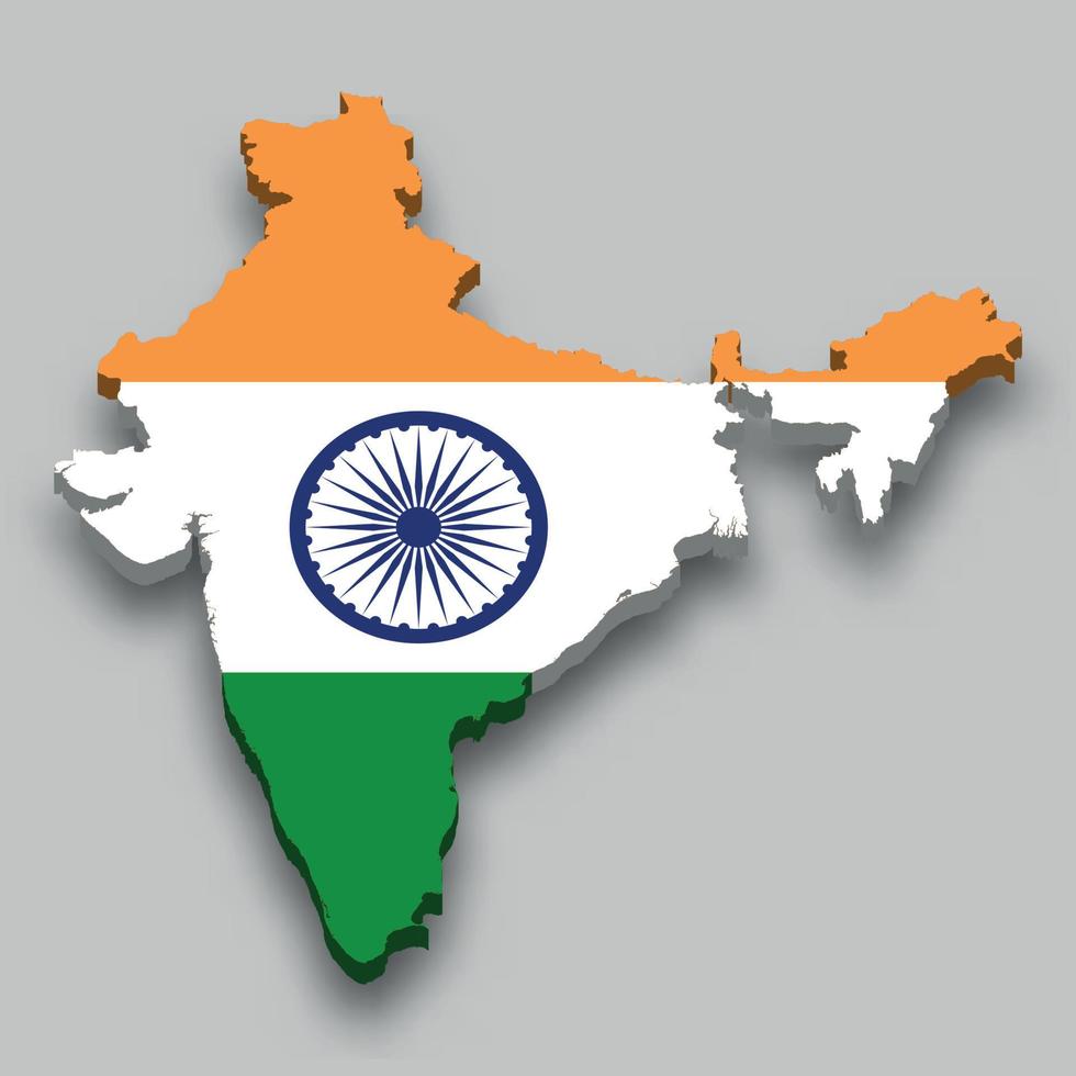 Mapa isométrico 3d de india con bandera nacional. vector
