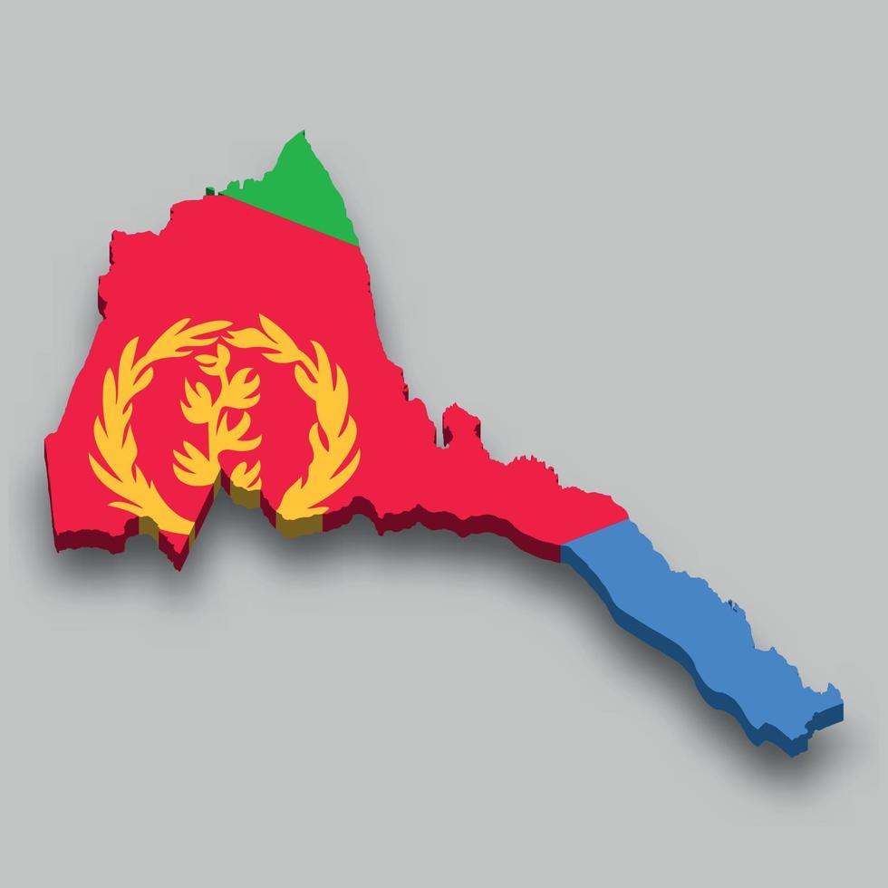 Mapa isométrico 3d de eritrea con bandera nacional. vector