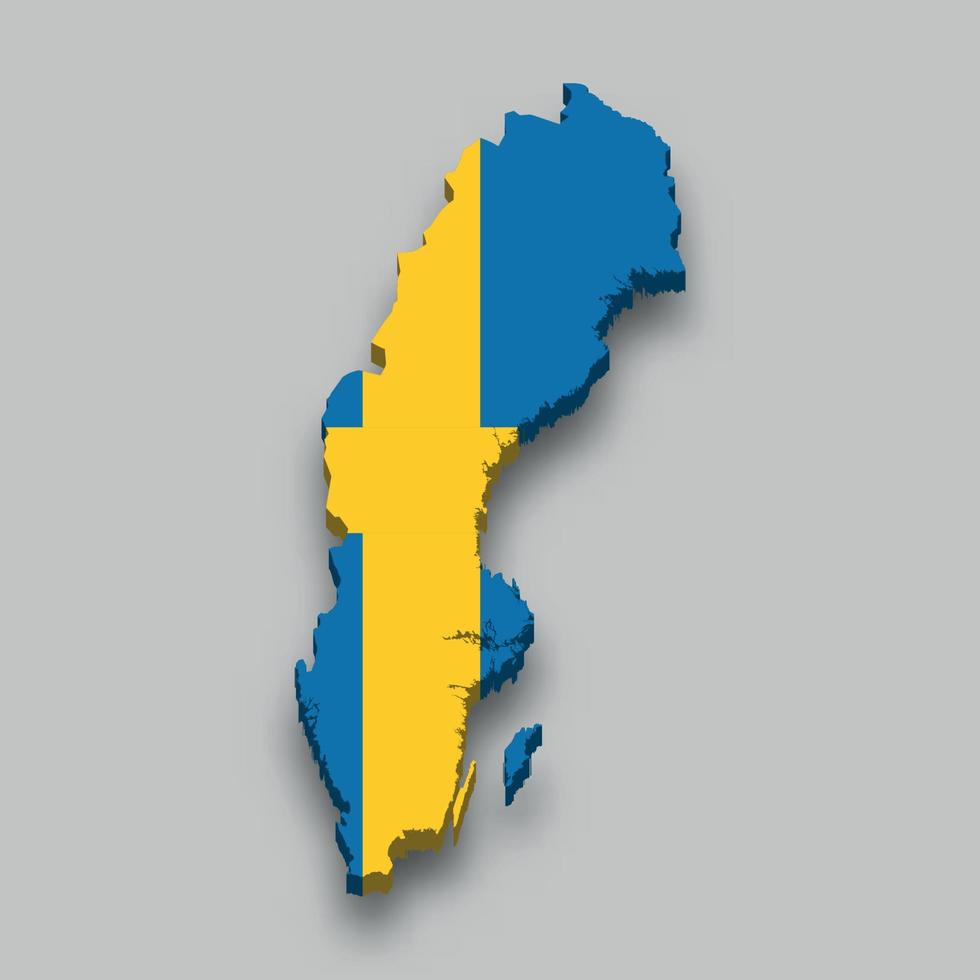 3d isometric Map of Sweden with national flag. vector