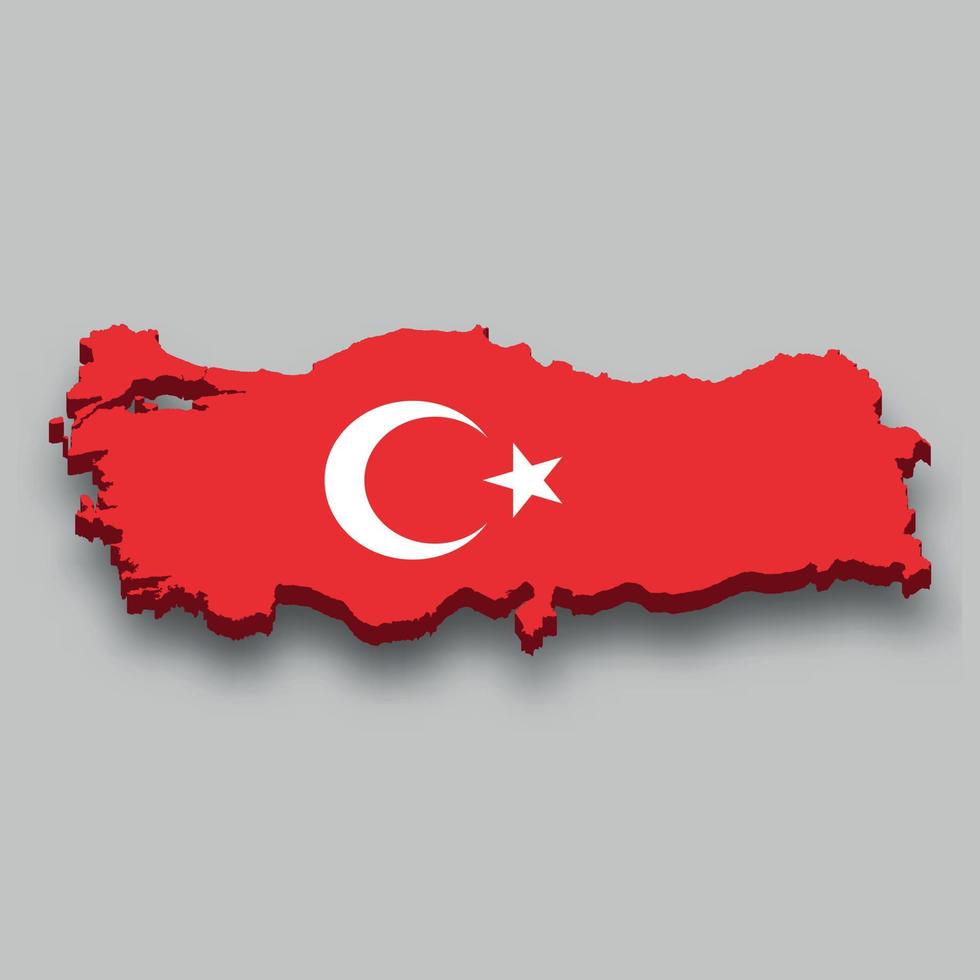 3d isometric Map of Turkey with national flag. vector