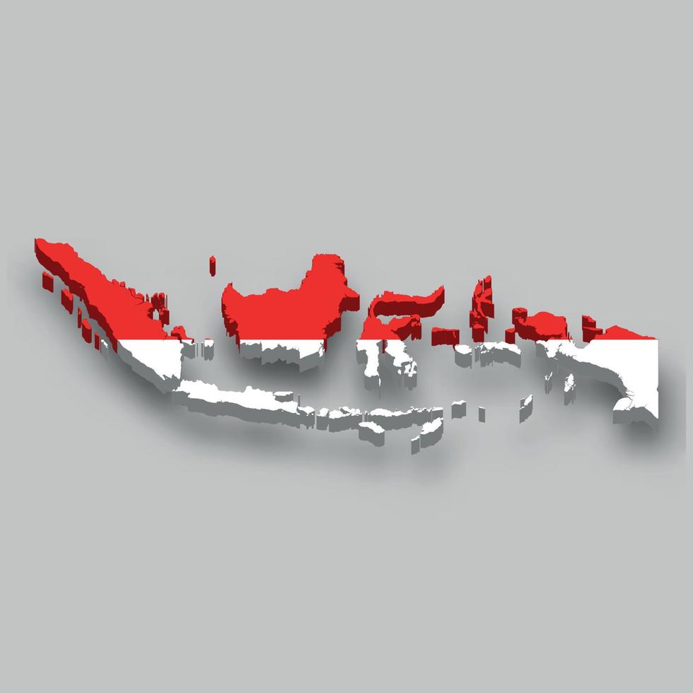 Mapa isométrico 3d de indonesia con bandera nacional. vector