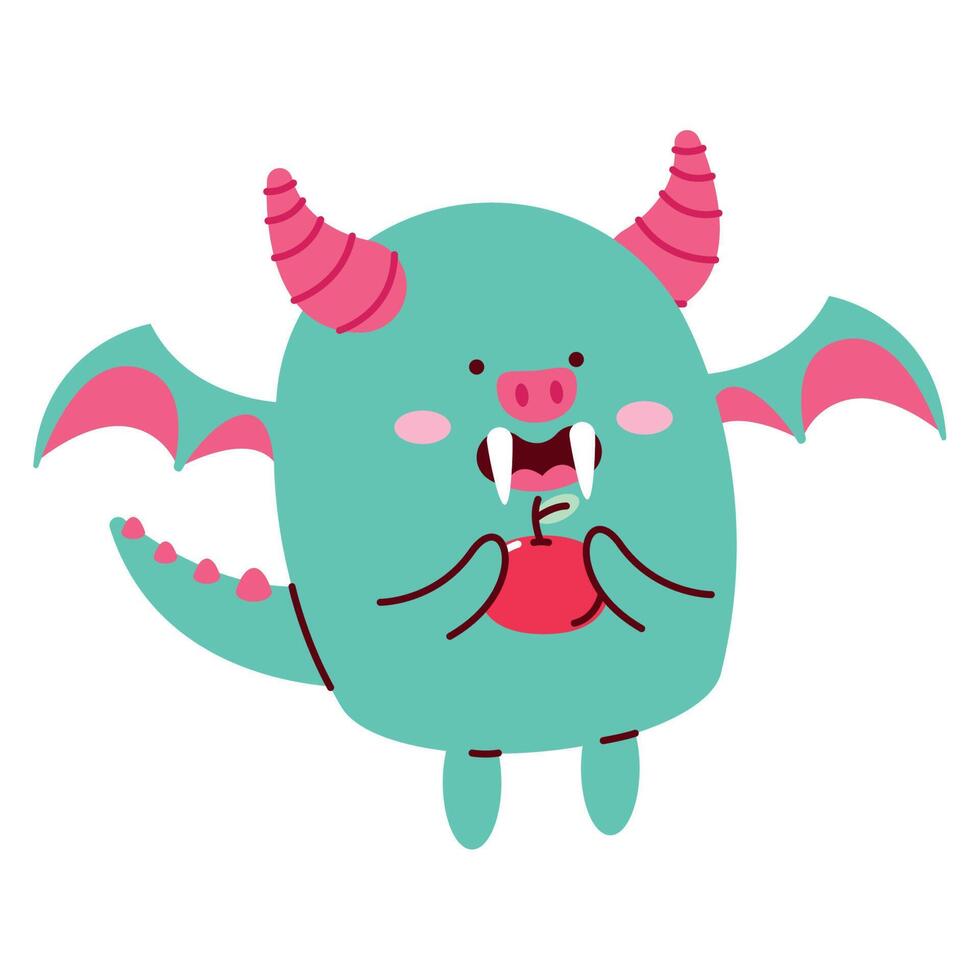 demon eating apple kawaii vector