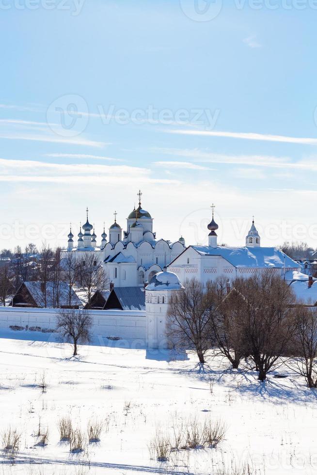 view of Pokrovsky Monastery in Suzdal in winter photo