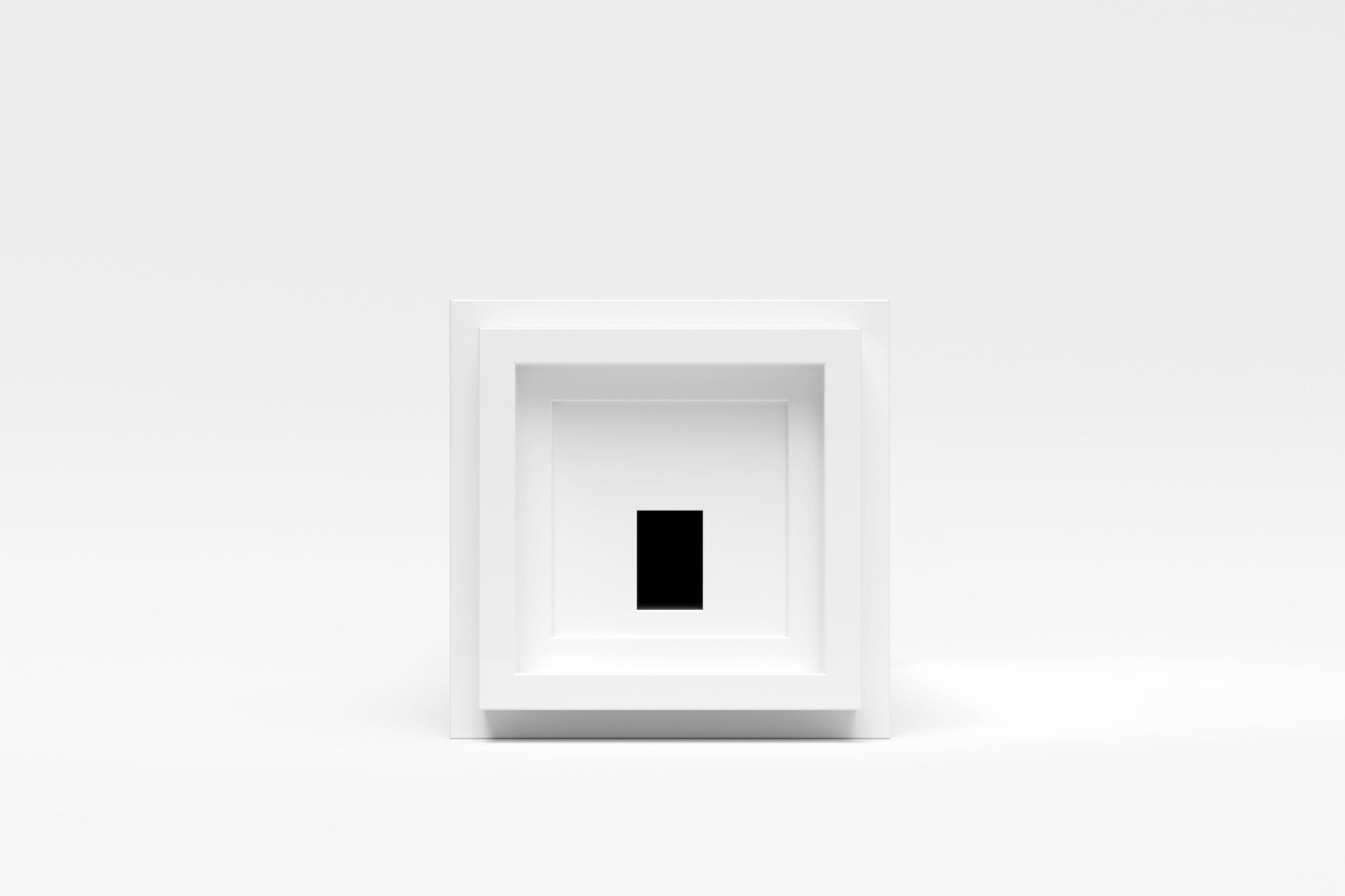 Front view of white house cube shape with entrance on white background