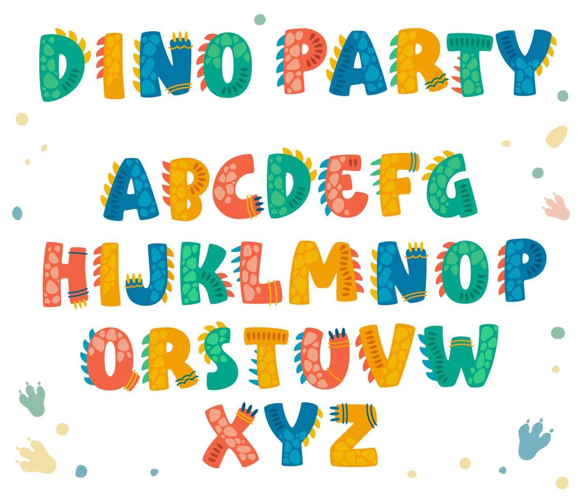 Playful dinosaurus themed alphabet for baby and kid events, prints, web purposes. vector