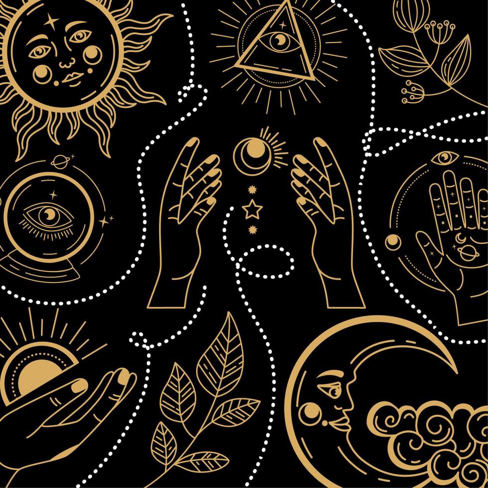 golden astrology symbols pattern vector