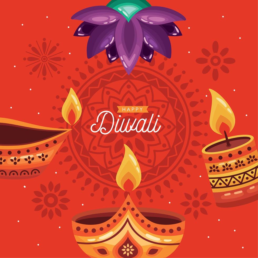 happy diwali lettering card vector