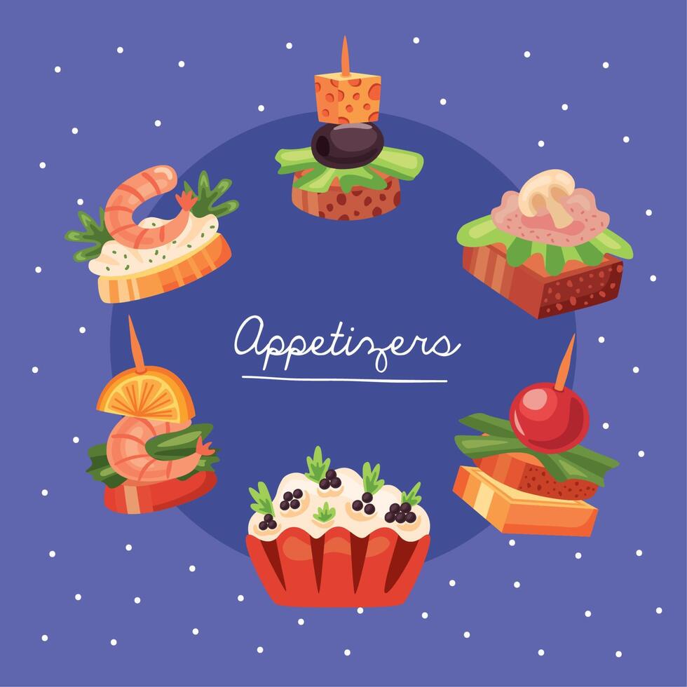 appetizers lettering with food vector