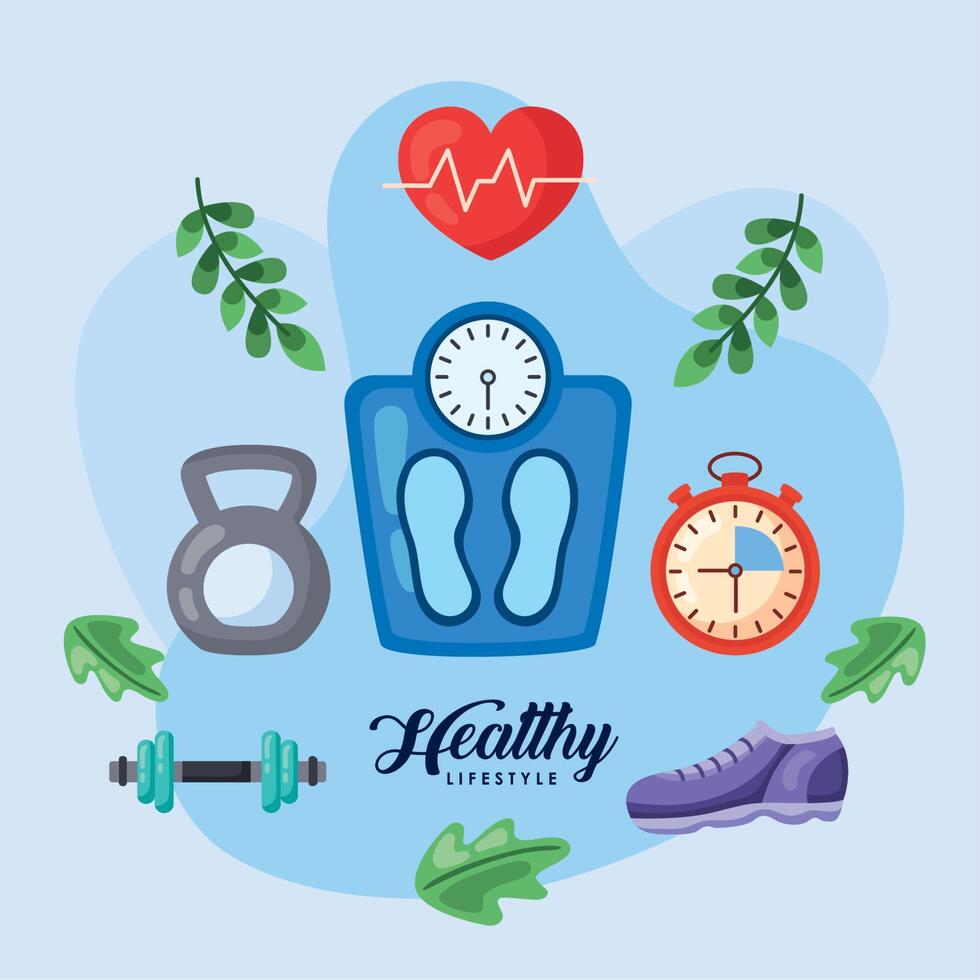 healthy lifestyle lettering postcard vector
