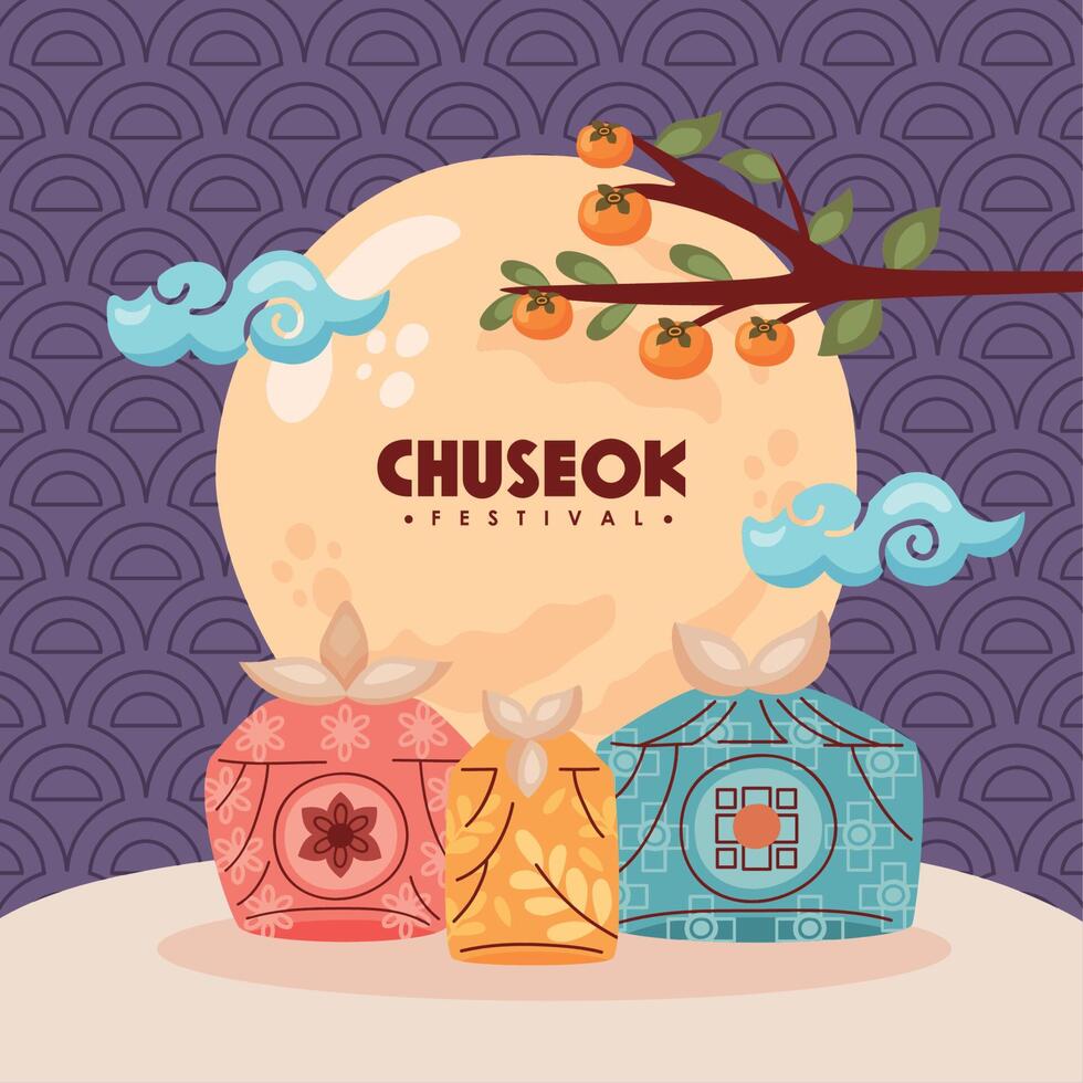 chuseok festival lettering card vector