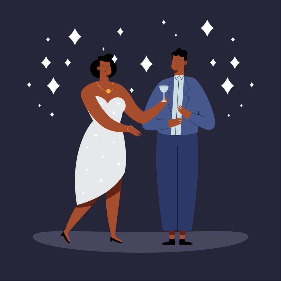 pareja afro elegante celebrando vector