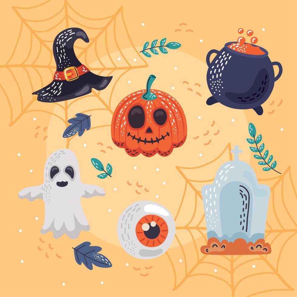 six halloween celebration icons vector