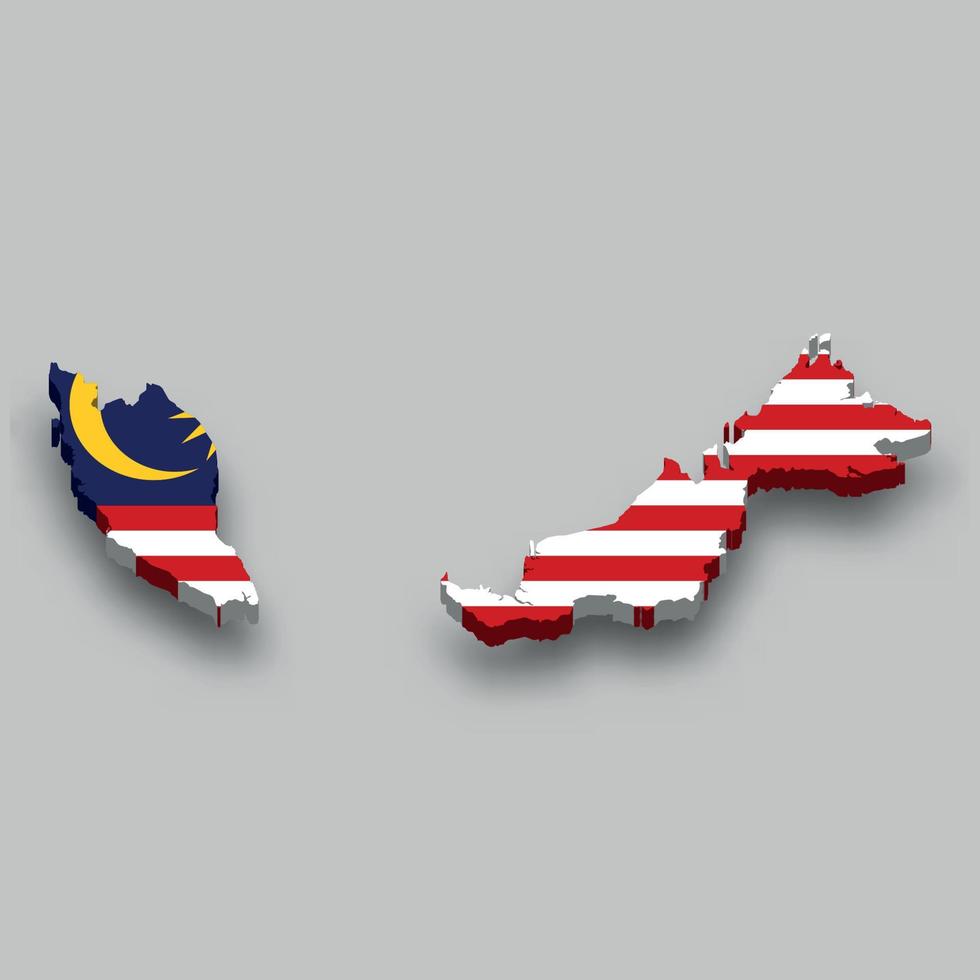 3d isometric Map of Malaysia with national flag. vector