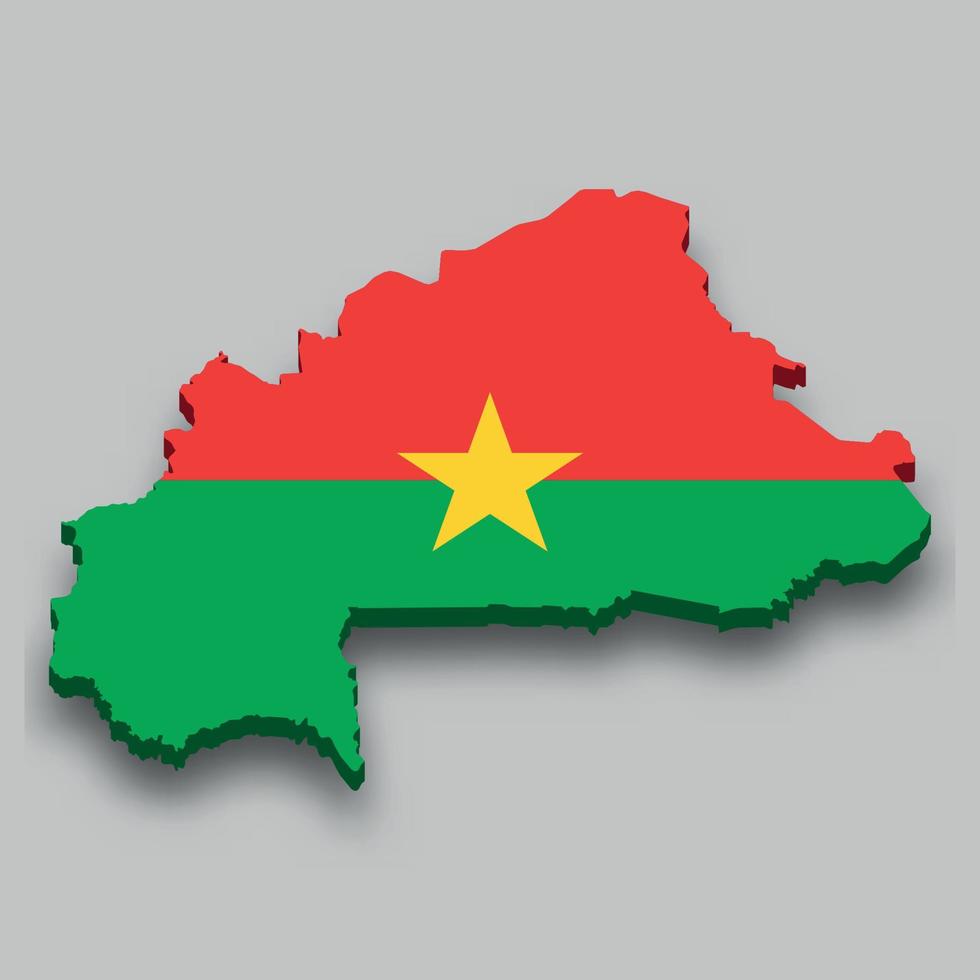 3d isometric Map of Burkina Faso with national flag. vector