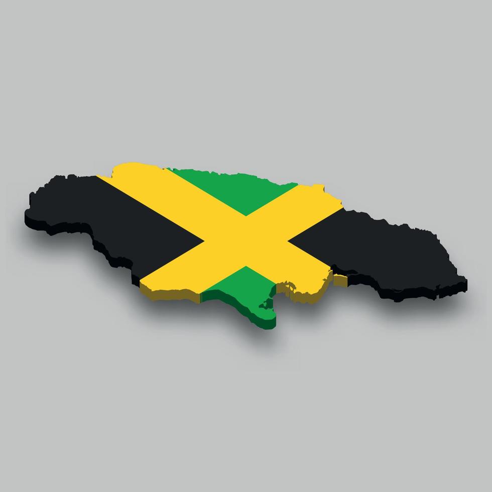 3d isometric Map of Jamaica with national flag. vector