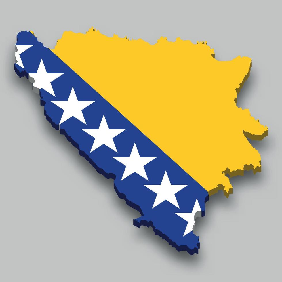 3d isometric Map of Bosnia with national flag. vector