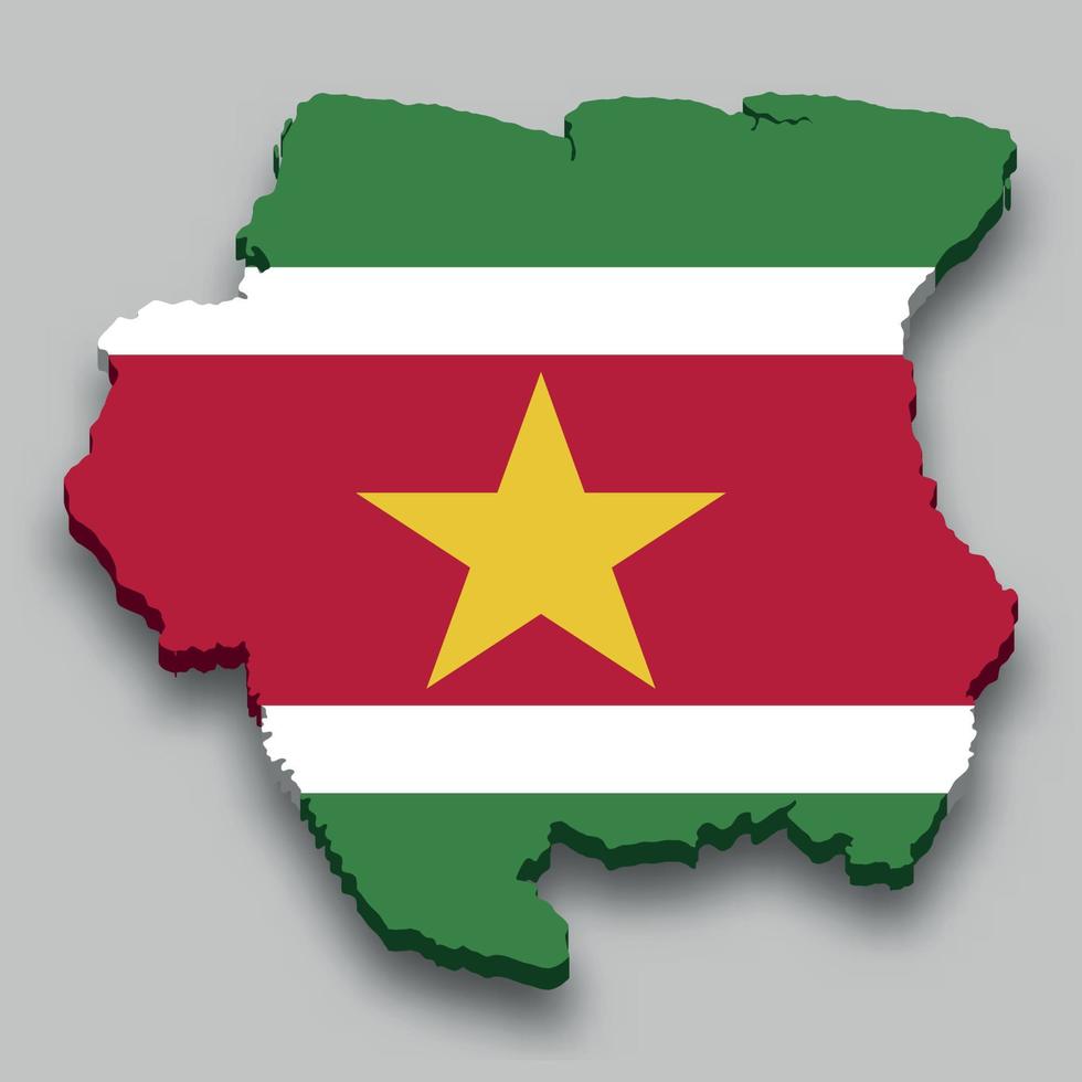 3d isometric Map of Suriname with national flag. vector