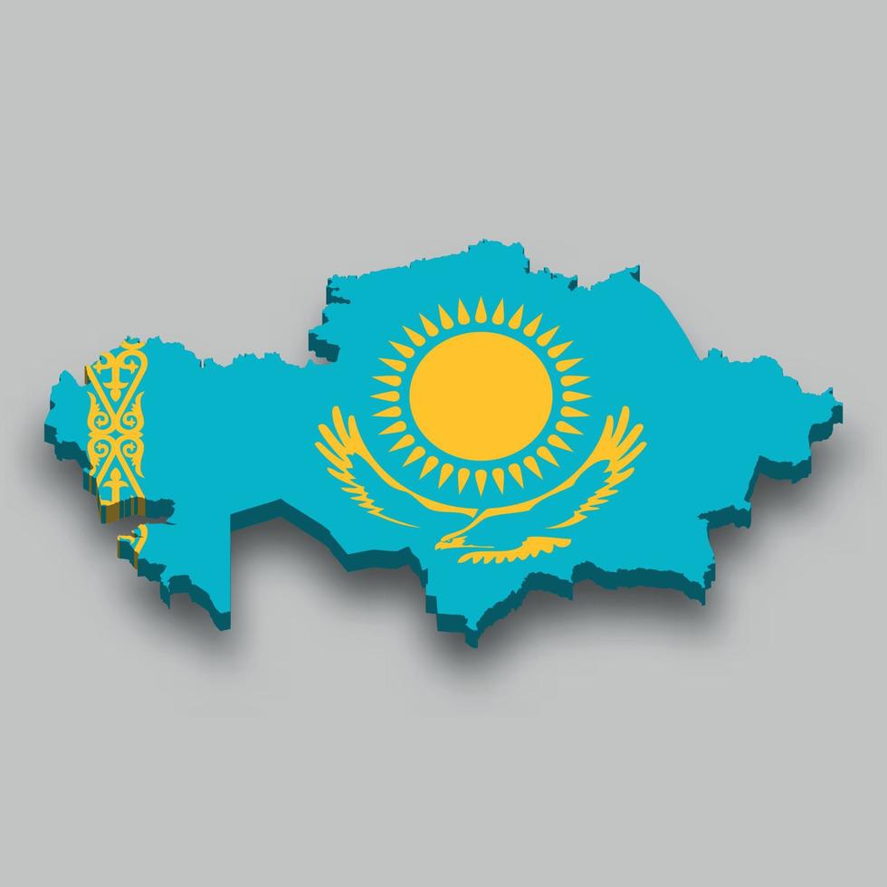 3d isometric Map of Kazakhstan with national flag vector