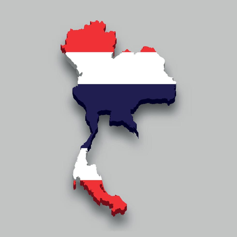 3d isometric Map of Thailand with national flag. vector