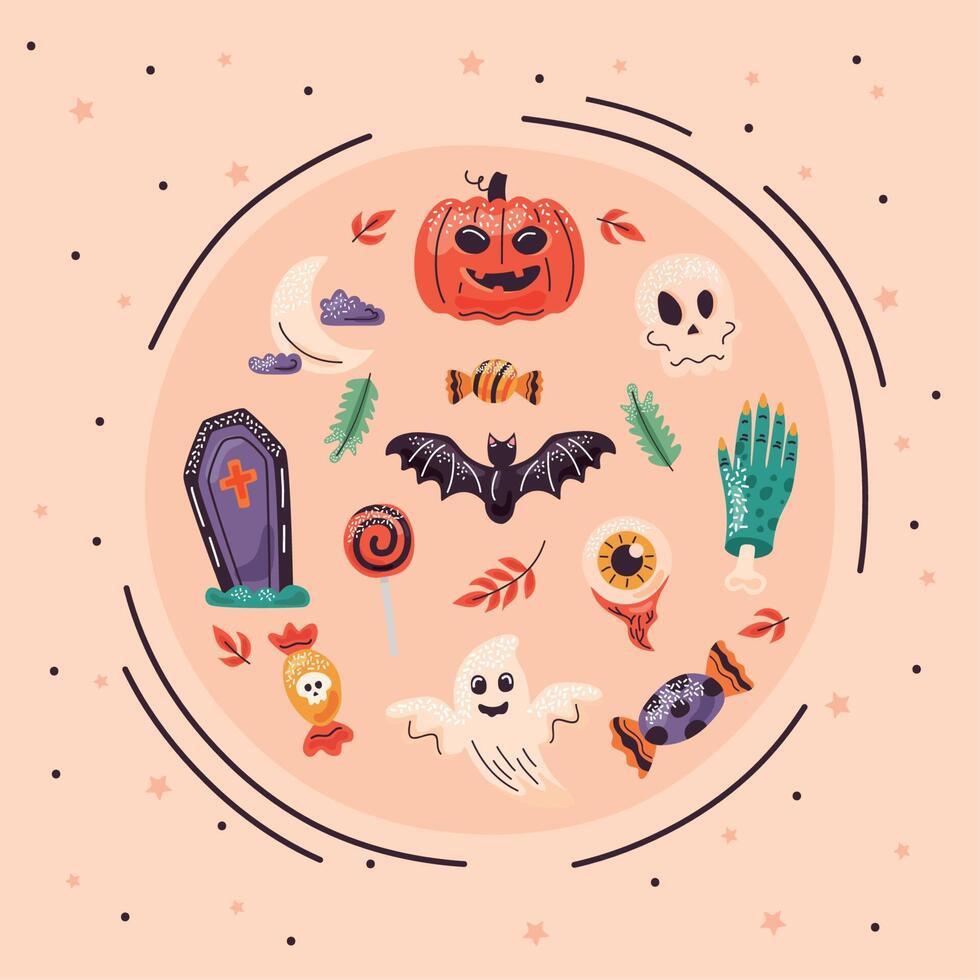 halloween celebration icons vector