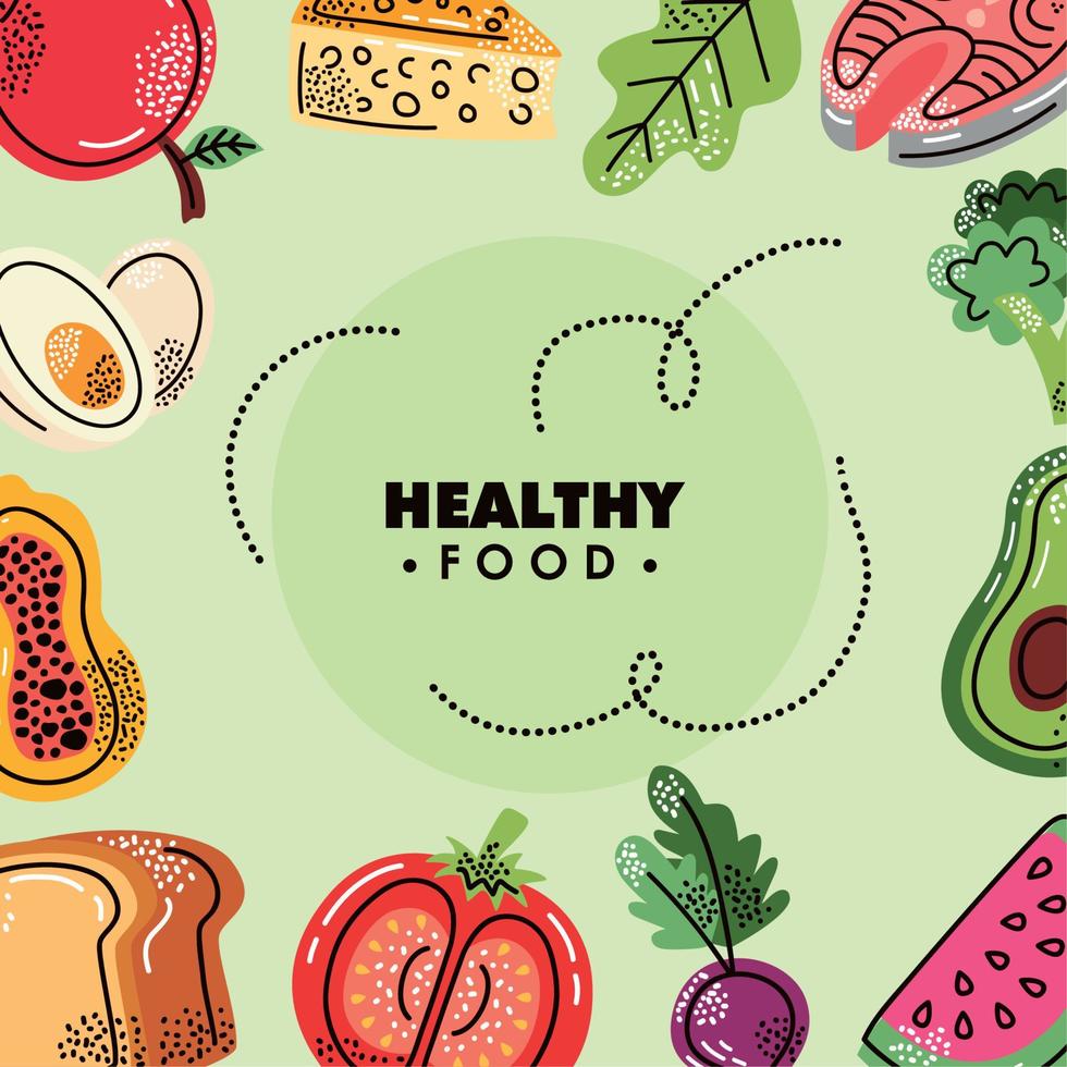 healthy food lettering frame vector