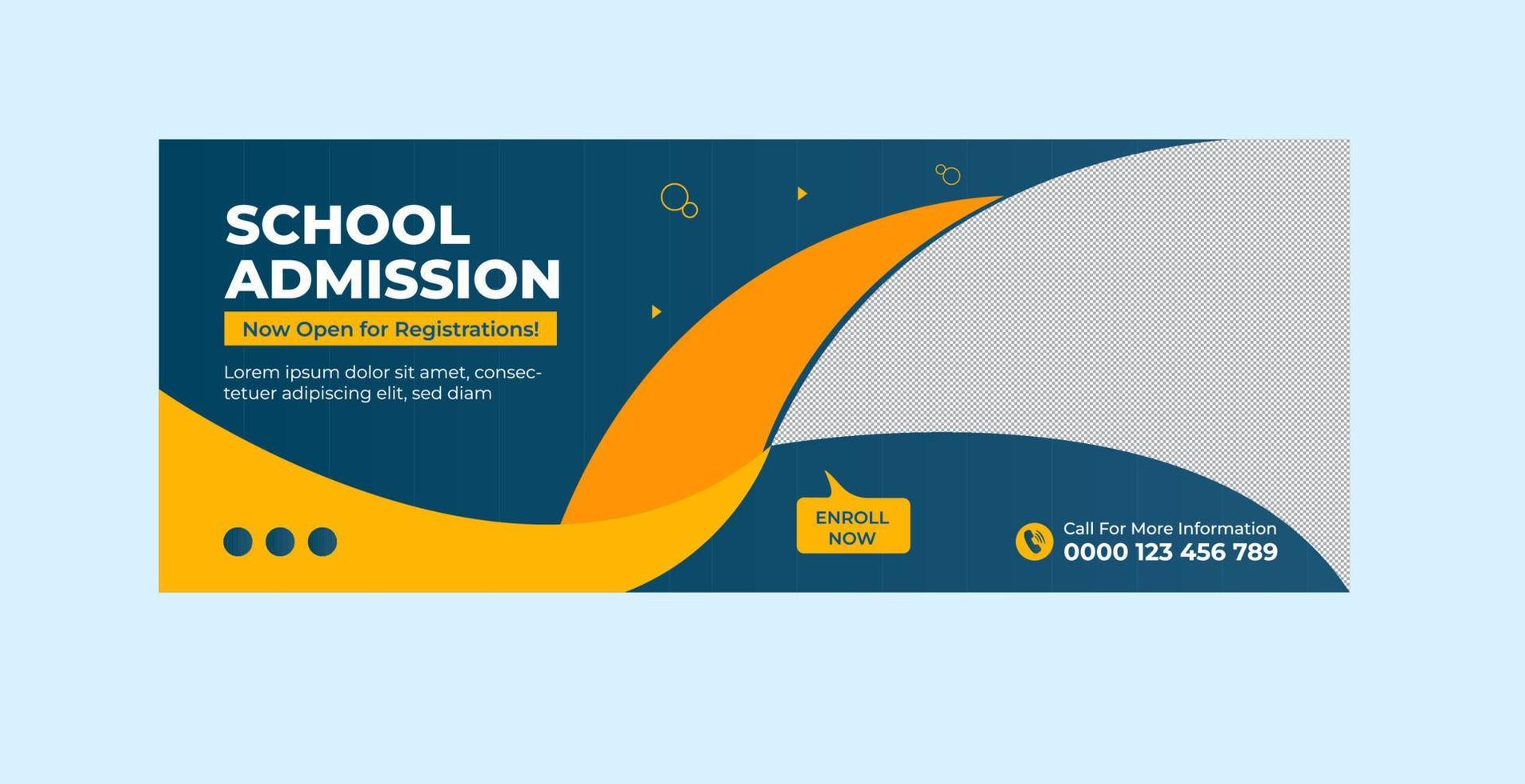 portada de admisión escolar y plantilla de banner web vector