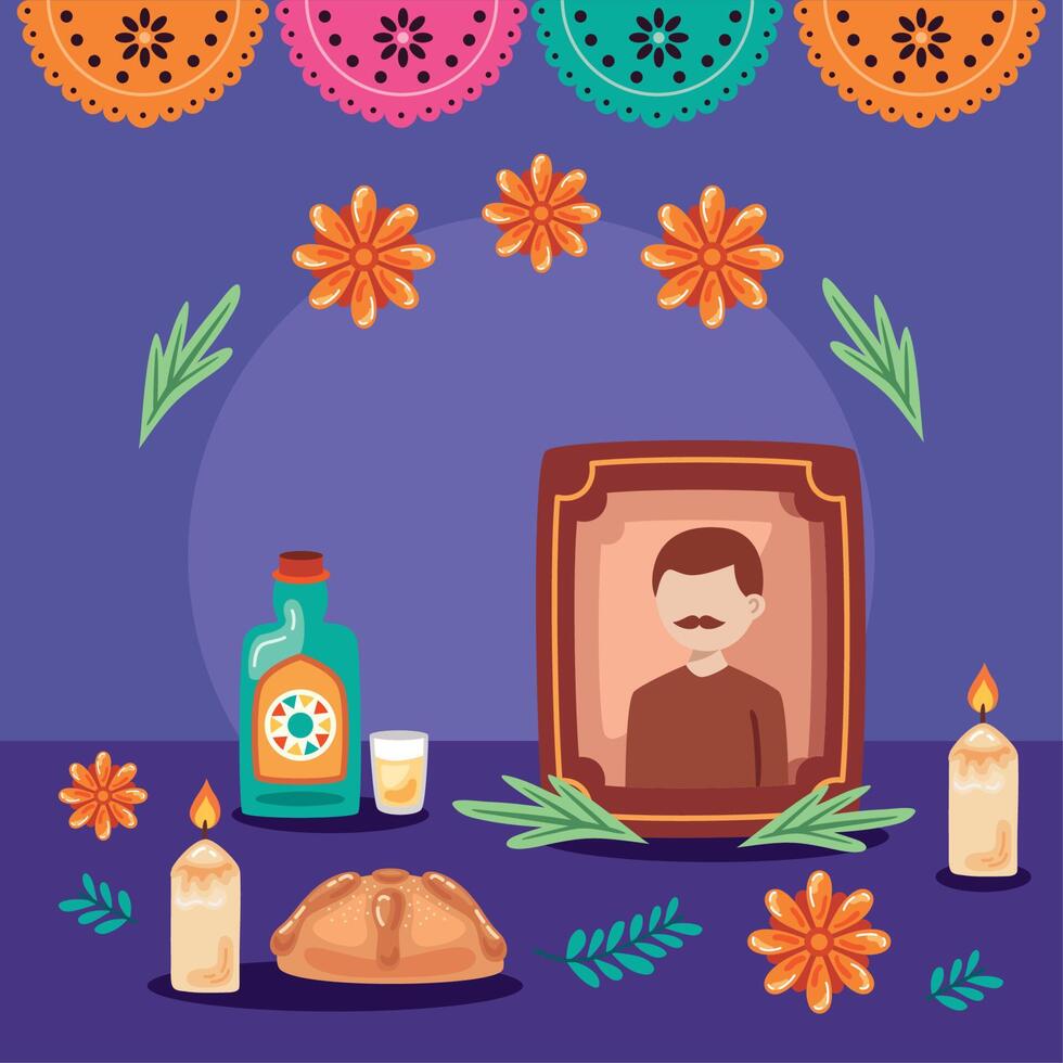dia de los muertos altar and flowers vector