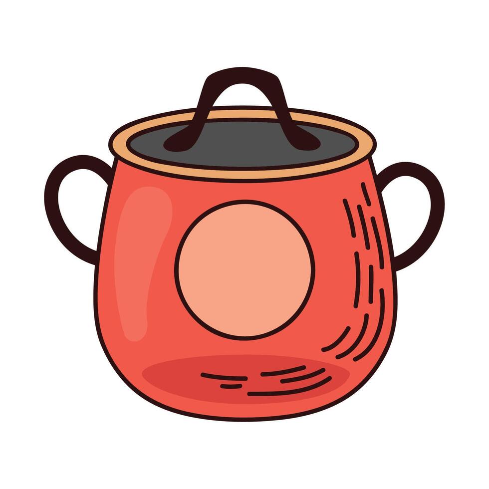 red kitchen pot utensil vector