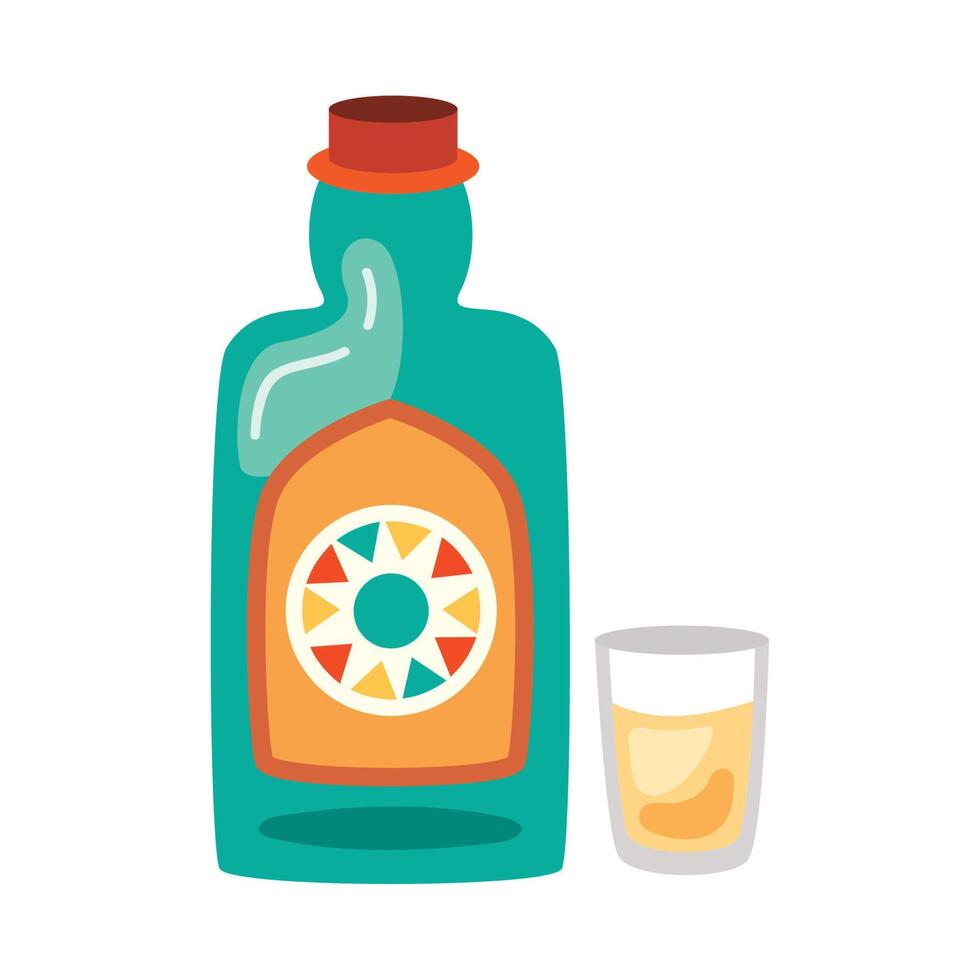 tequila bottle and cup vector