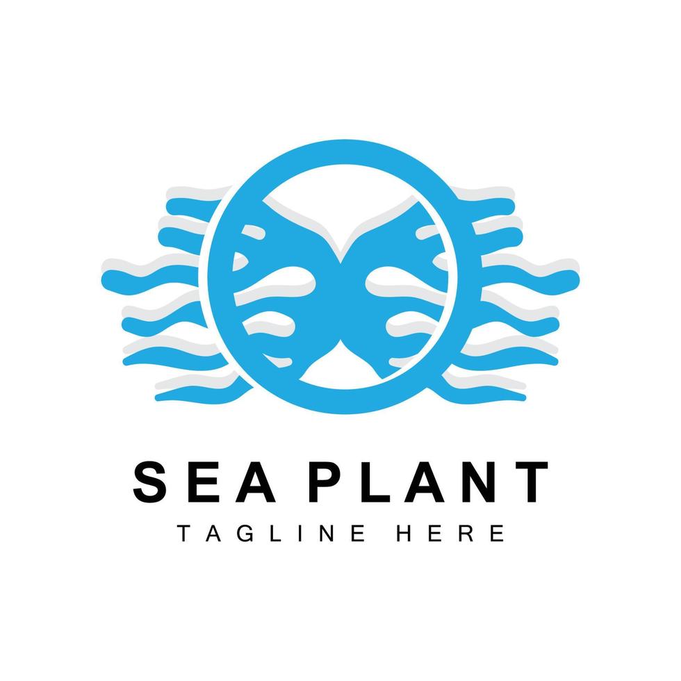 logotipo de algas marinas, diseño de vectores de plantas marinas, comestibles y protección de la naturaleza