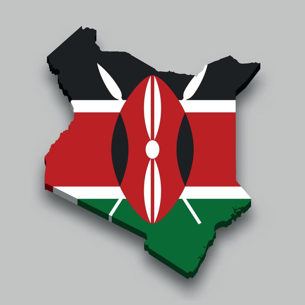 3d isometric Map of Kenya with national flag. vector