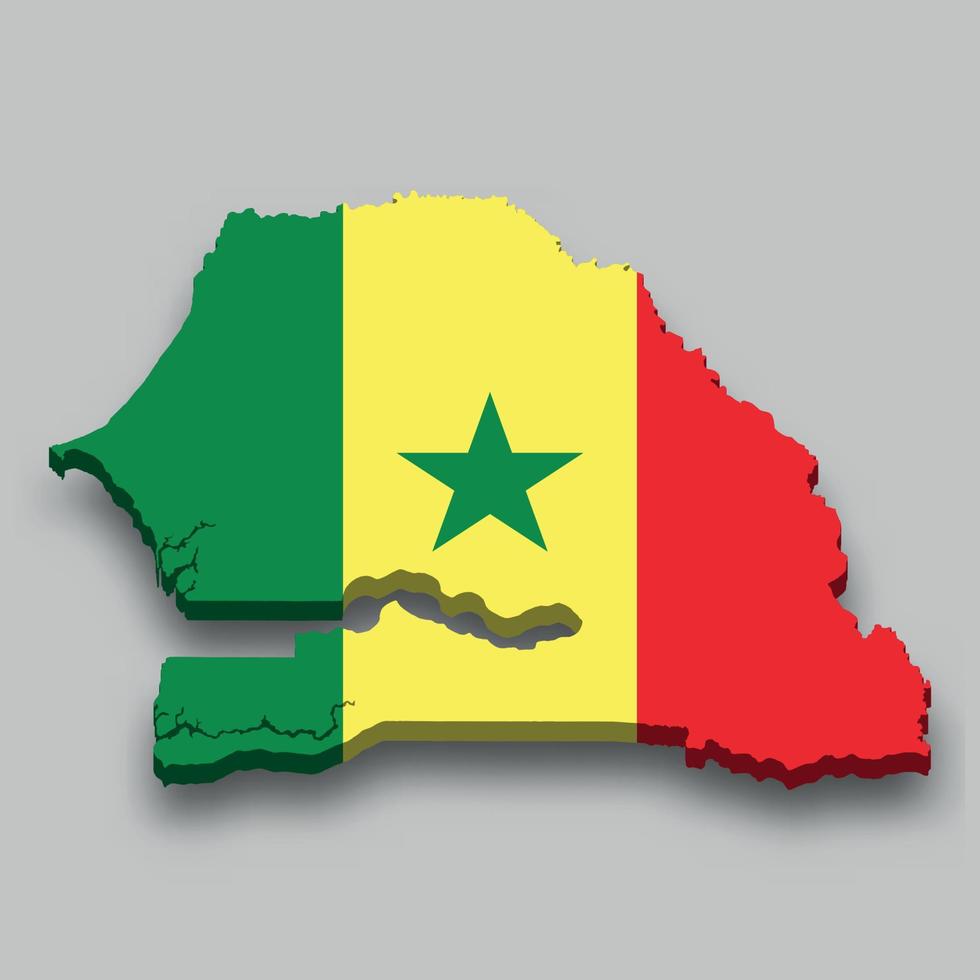 3d isometric Map of Senegal with national flag. vector