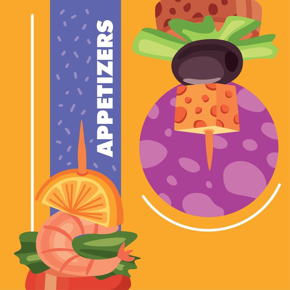 appetizers food in sticks vector