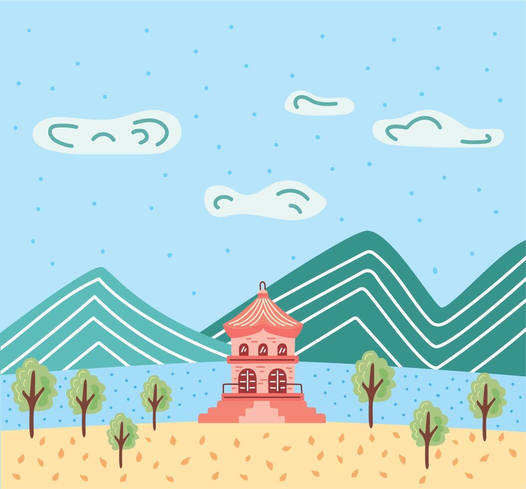 paisaje coreano con montañas vector