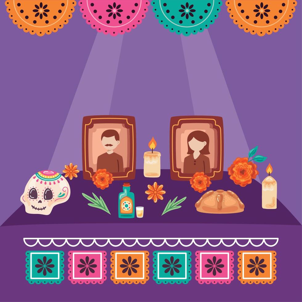 dia de los muertos religious altar vector