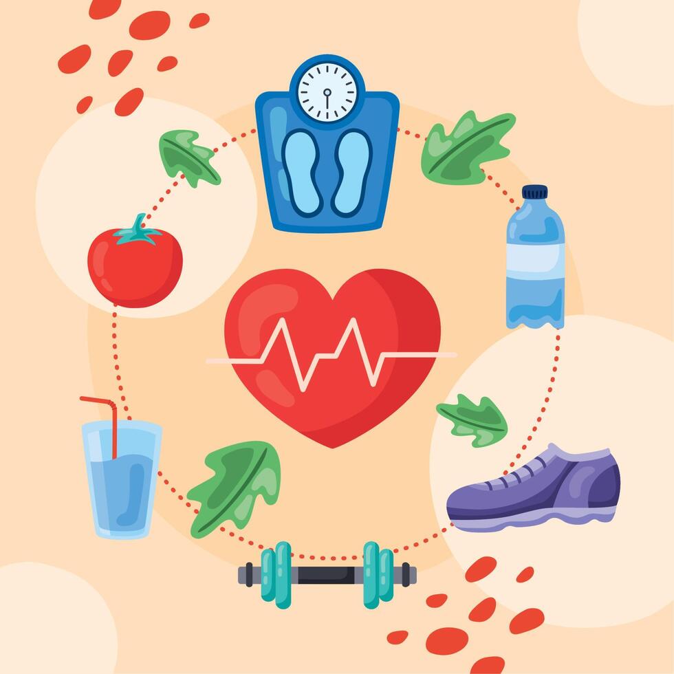 healthy lifestyle icons around vector