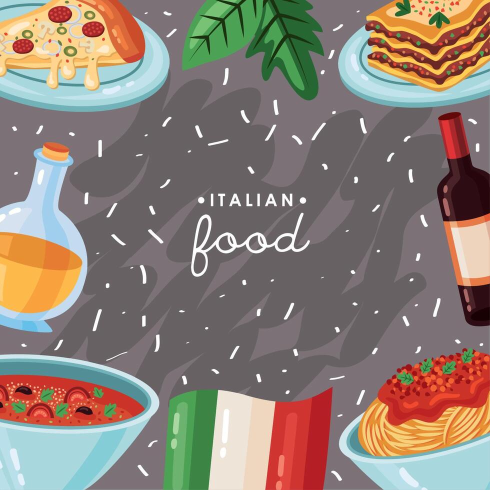italian food lettering frame vector