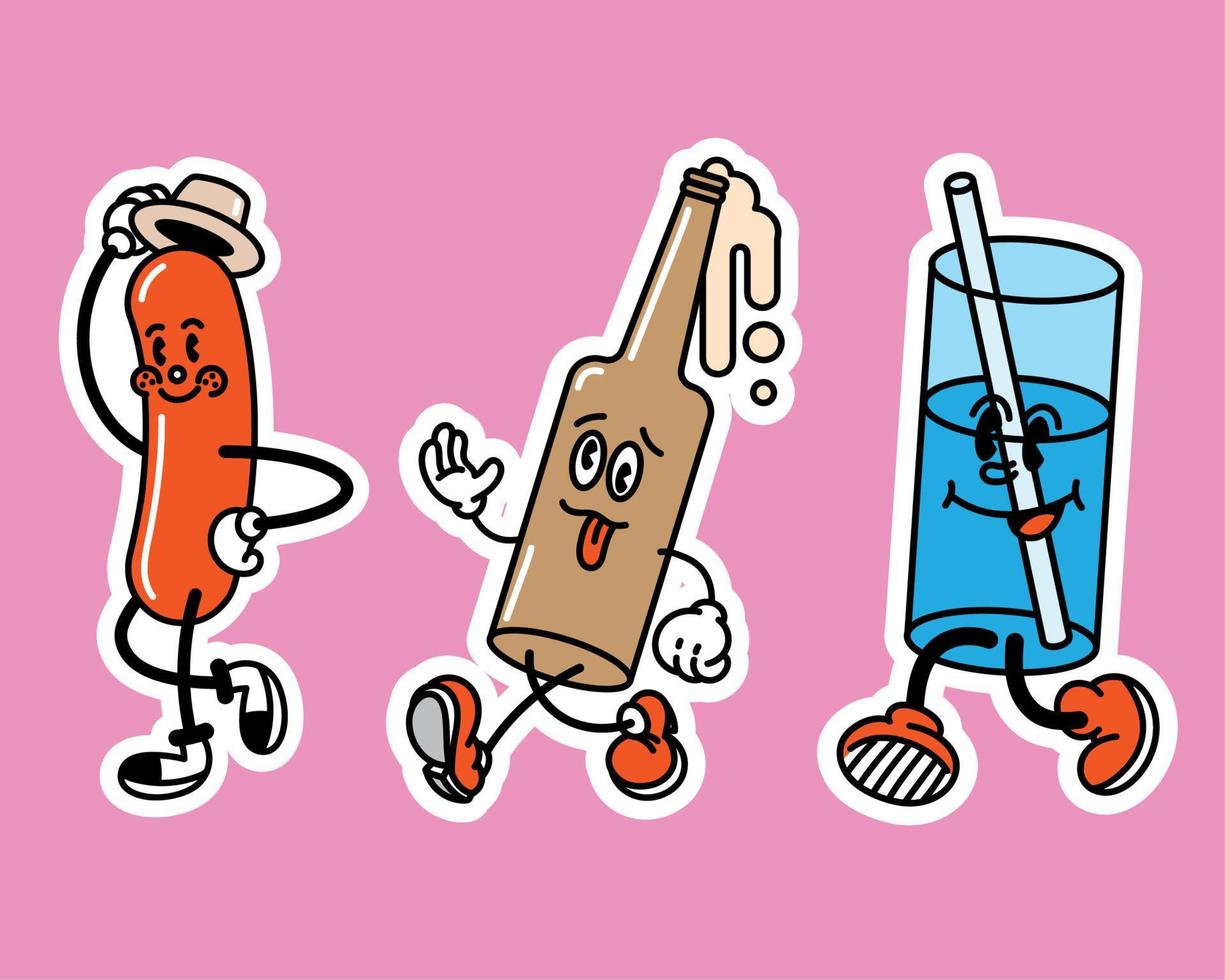 cartoon sausage and drinks vector