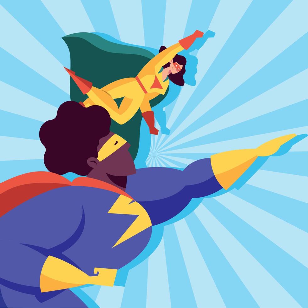 flying couple superhero vector