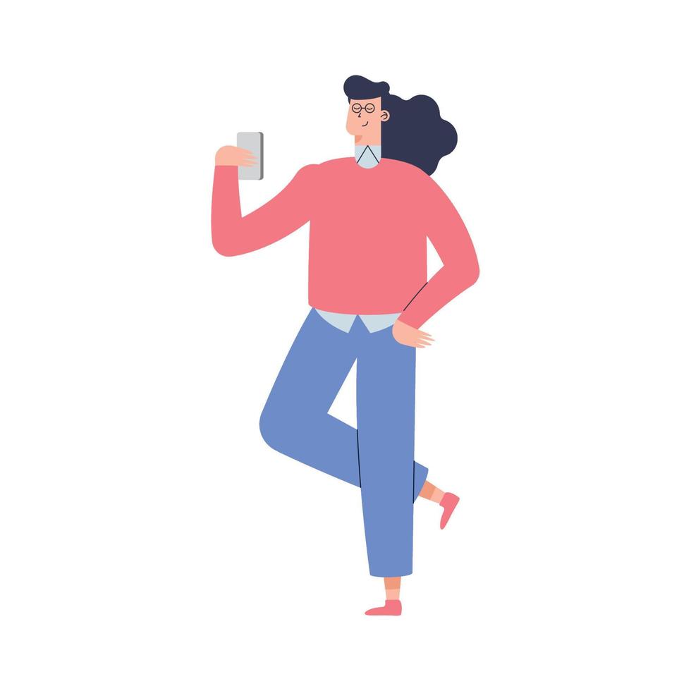 woman standing using smartphone vector