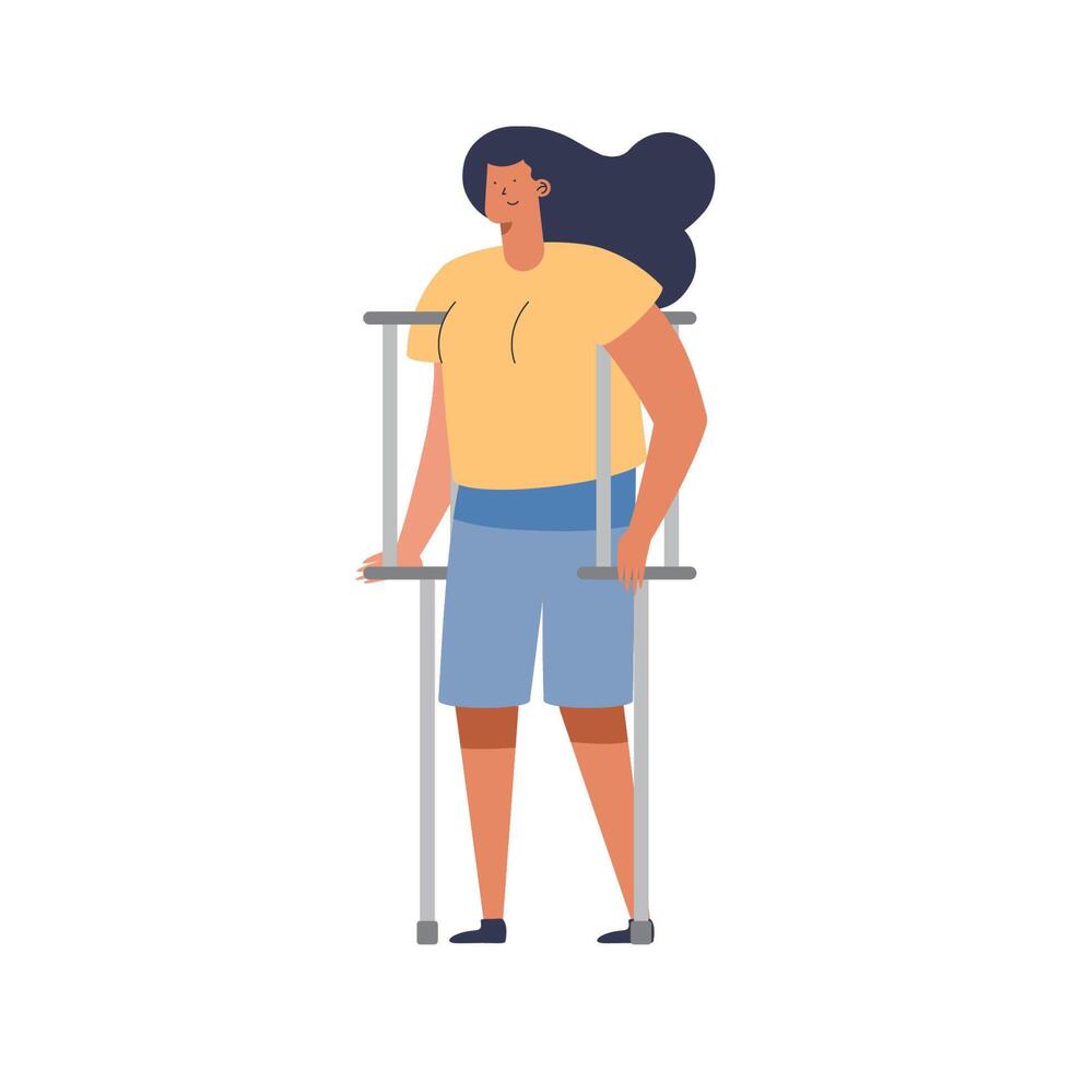 disabled woman in crutch vector